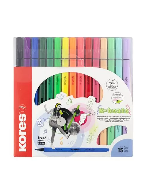 KORES Filctoll készlet, kimosható, KORES "K-beats", 15 különböző szín