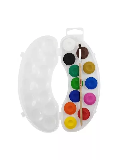 KORES Vízfesték, 12 darabos, 25 mm, ecsettel, KORES "Akuarellos Mini", pasztell színek