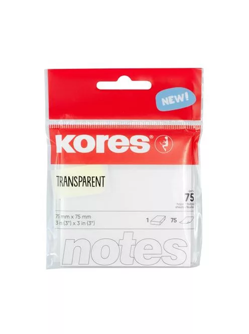 KORES Öntapadó jegyzettömb, 75x75 mm, 75 lap, KORES, áttetsző