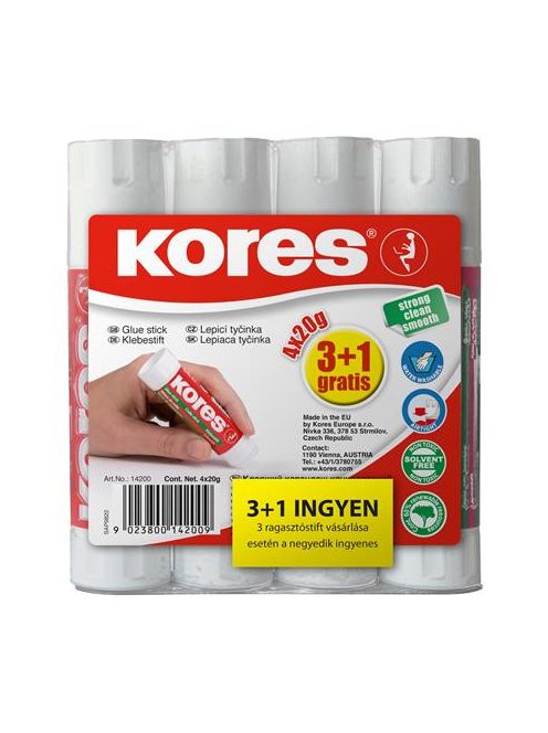 KORES Ragasztóstift, 20 g, 3+1 akciós kiszerelés, KORES