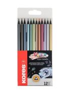 KORES Színes ceruza készlet, háromszögletű, KORES "Kolores Style Metallic", 12 metál szín