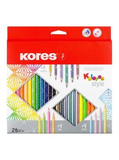   KORES Színes ceruza készlet, háromszögletű, KORES "Kolores Style", 26 különböző szín