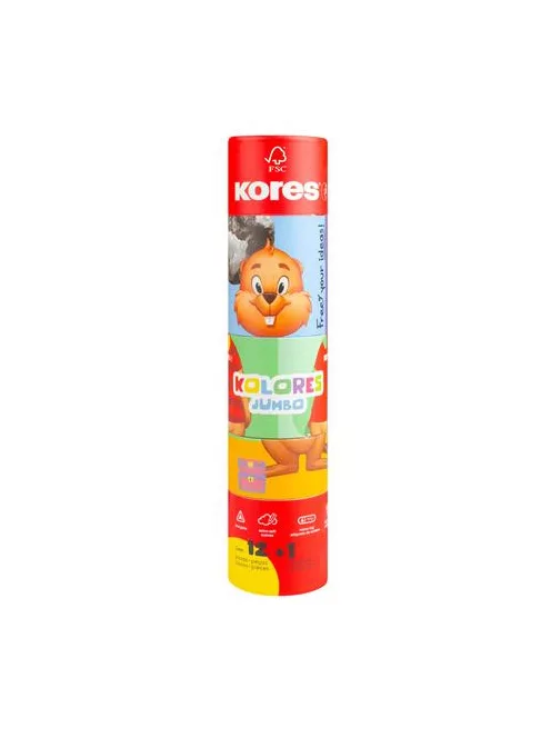 KORES Színes ceruza készlet, háromszögletű, jumbo, 1 hegyezővel, KORES "KOLORES Twist & Turn", 12 különböző szín