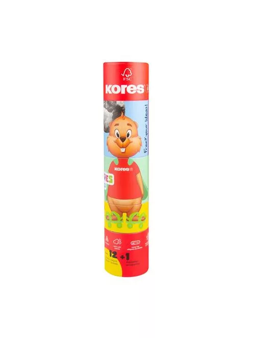KORES Színes ceruza készlet, háromszögletű, jumbo, 1 hegyezővel, KORES "KOLORES Twist & Turn", 12 különböző szín