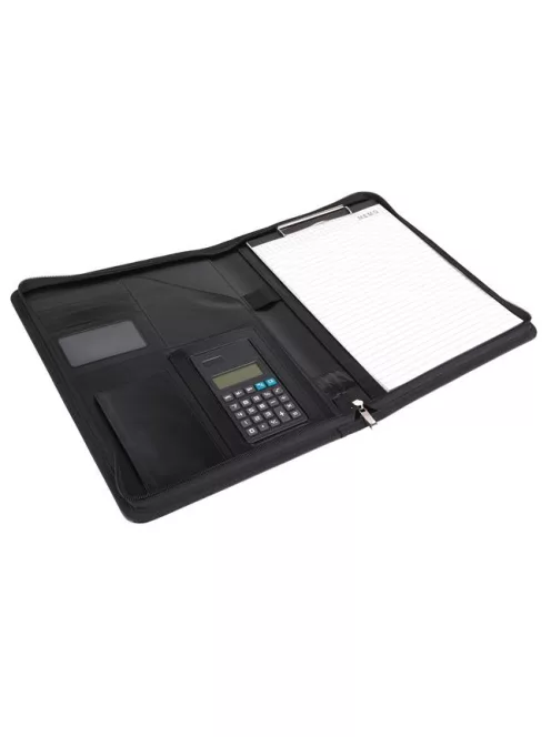 Konferencia mappa, A4, műbőr, számológéppel, fekete