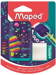   MAPED Hegyező és radír, kétlyukú, tartályos, pótradírral, MAPED "Pixel Party Connect"