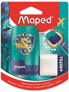   MAPED Hegyező és radír, kétlyukú, tartályos, pótradírral, MAPED "Connect Dragon", sárkány
