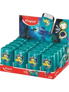   MAPED Hegyező és radír display, kétlyukú, tartályos, MAPED "Connect Dragon", sárkány