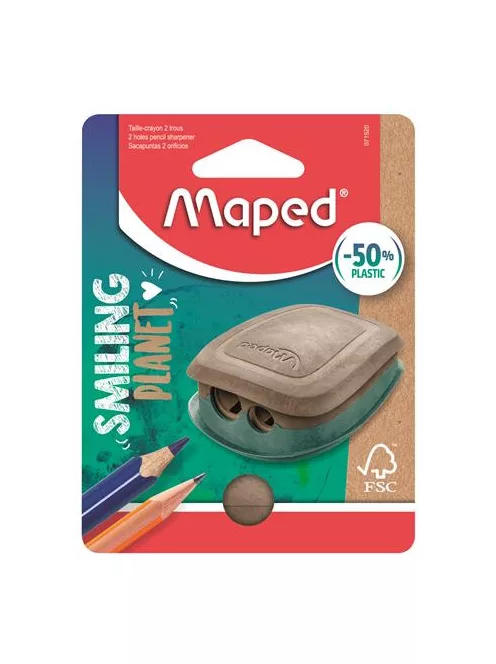 MAPED Hegyező, kétlyukú, tartályos, műanyag, FSC, MAPED "Smiling Planet"