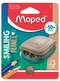   MAPED Hegyező, kétlyukú, tartályos, műanyag, FSC, MAPED "Smiling Planet"