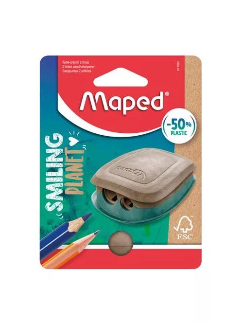 MAPED Hegyező, kétlyukú, tartályos, műanyag, FSC, MAPED "Smiling Planet"