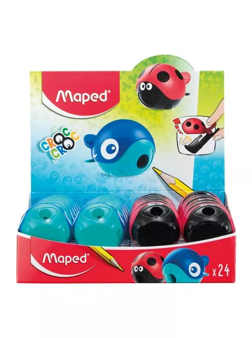 MAPED Hegyező display, egylyukú, tartályos, MAPED "Croc Croc Easy", katica és bálna, vegyes formák