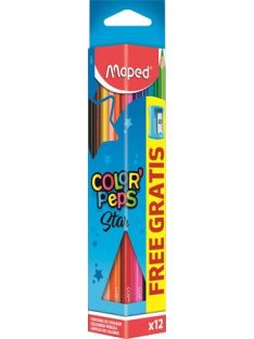   MAPED Színes ceruza készlet, háromszögletű, hegyezővel, MAPED "Color'Peps Star", 12 különböző szín