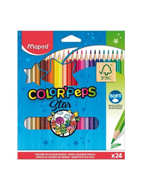 MAPED Színes ceruza készlet, háromszögletű, MAPED "Color'Peps Star", 24 különböző szín