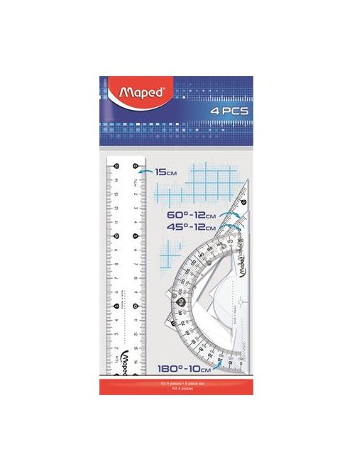 MAPED Vonalzókészlet, kicsi, műanyag, 4 darabos, MAPED "Start"