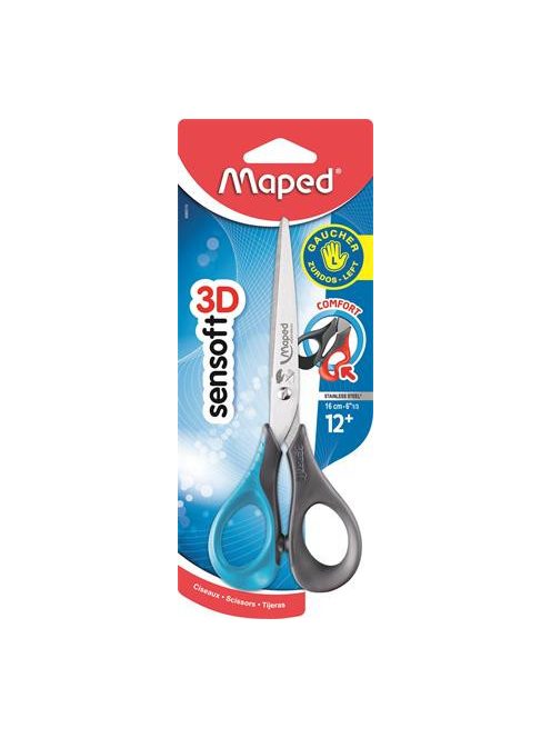 MAPED Olló, általános, 16 cm, balkezes, MAPED "Sensoft 3D", vegyes színek