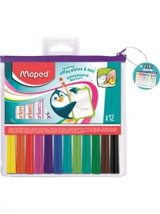   MAPED Táblamarker készlet, 1,5 mm, kimosható, fehértáblához, MAPED "Marker'Peps", 12 különböző szín