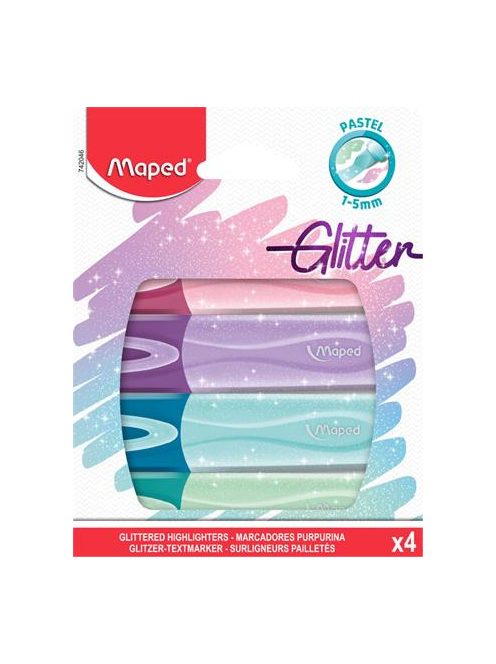 MAPED Szövegkiemelő készlet, 1-5 mm, MAPED "Glitter Fluo Peps", vegyes pasztell színek