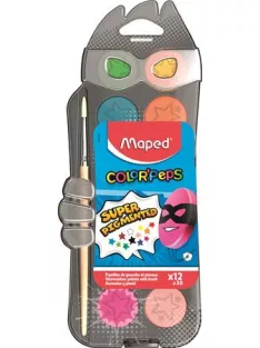   MAPED Vízfesték, 12 szín, 30 mm átm/szín + ajándék ecset, MAPED