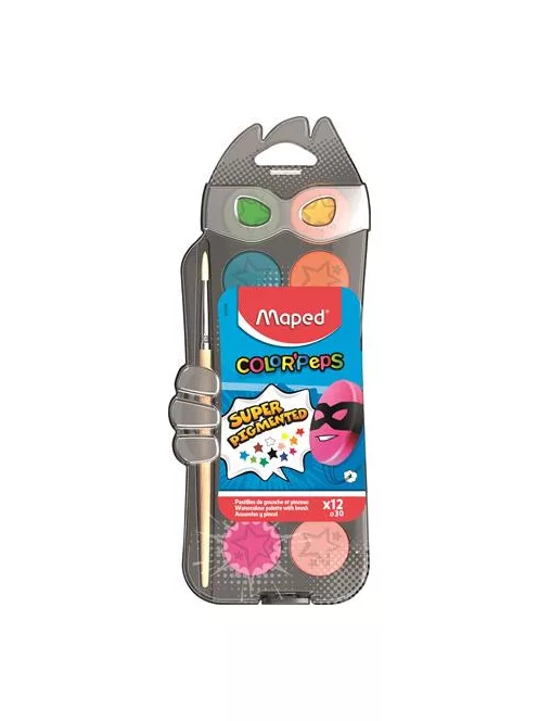 MAPED Vízfesték, 12 szín, 30 mm átm/szín + ajándék ecset, MAPED