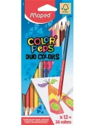 MAPED Színes ceruza készlet, kétvégű, háromszögletű, MAPED "Color'Peps Duo", 24 különböző szín