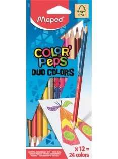   MAPED Színes ceruza készlet, kétvégű, háromszögletű, MAPED "Color'Peps Duo", 24 különböző szín