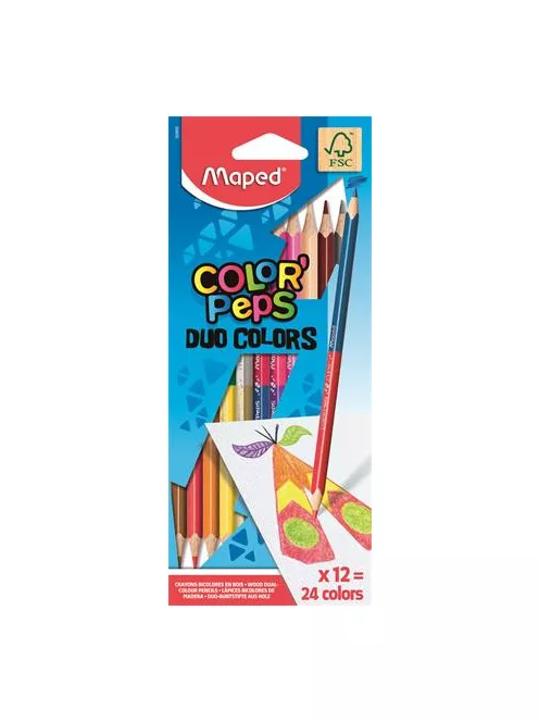 MAPED Színes ceruza készlet, kétvégű, háromszögletű, MAPED "Color'Peps Duo", 24 különböző szín