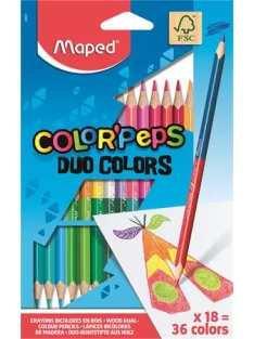   MAPED Színes ceruza készlet, háromszögletű, kétvégű, MAPED "Color'Peps Duo", 36 különböző szín