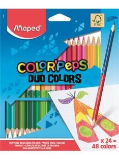   MAPED Színes ceruza készlet, háromszögletű, kétvégű, MAPED "Color'Peps Duo", 48 különböző szín