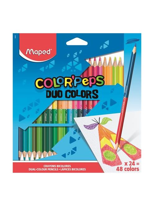 MAPED Színes ceruza készlet, háromszögletű, kétvégű, MAPED "Color'Peps Duo", 48 különböző szín