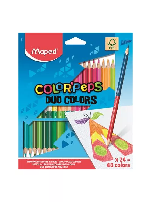 MAPED Színes ceruza készlet, háromszögletű, kétvégű, MAPED "Color'Peps Duo", 48 különböző szín