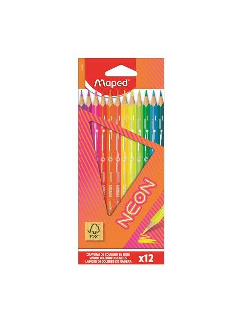 MAPED Színes ceruza készlet, háromszögletű, MAPED "Neon", 12 különböző szín