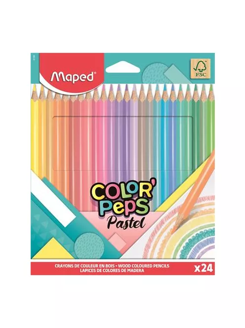 MAPED Színes ceruza készlet, háromszögletű, MAPED "Color'Peps Pastel", 24 különböző pasztell szín