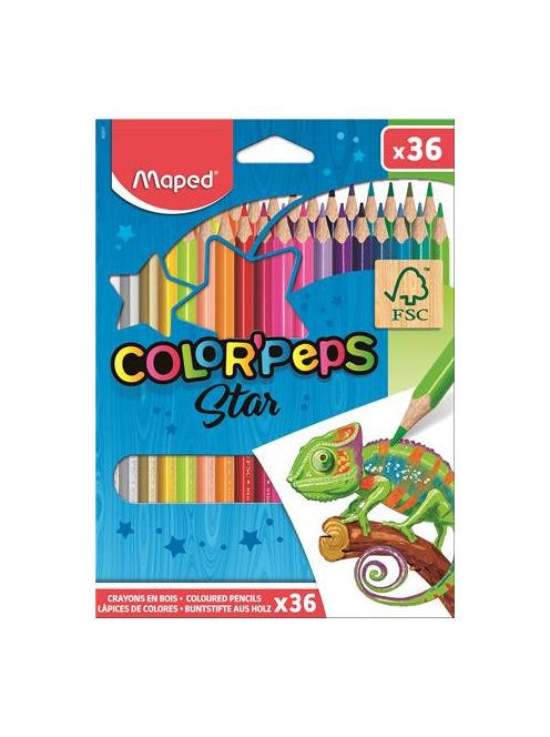 MAPED Színes ceruza készlet, háromszögletű, MAPED "Color'Peps Star", 36 különböző szín