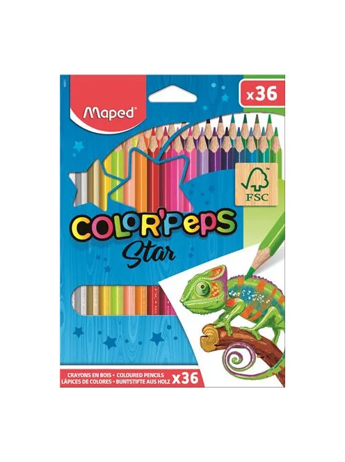 MAPED Színes ceruza készlet, háromszögletű, MAPED "Color'Peps Star", 36 különböző szín