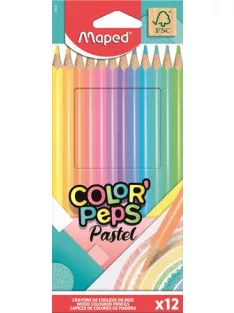  MAPED Színes ceruza készlet, háromszögletű, MAPED "Color'Peps Pastel", 12 különböző pasztell szín