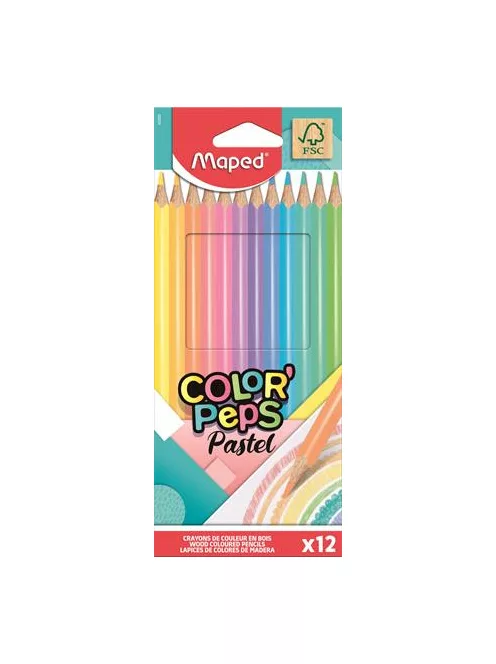 MAPED Színes ceruza készlet, háromszögletű, MAPED "Color'Peps Pastel", 12 különböző pasztell szín