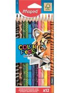 MAPED Színes ceruza készlet, háromszögletű, MAPED "Color'Peps Animal", 12 különböző szín