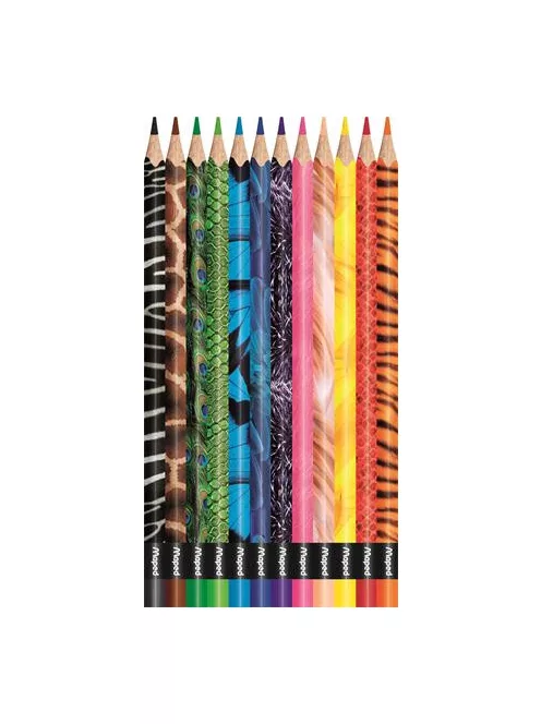 MAPED Színes ceruza készlet, háromszögletű, MAPED "Color'Peps Animal", 12 különböző szín