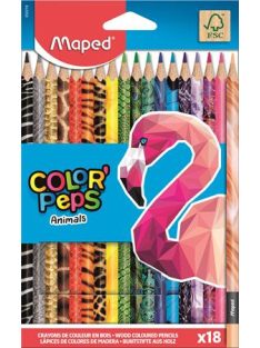   MAPED Színes ceruza készlet, háromszögletű, MAPED "Color'Peps Animal", 18 különböző szín