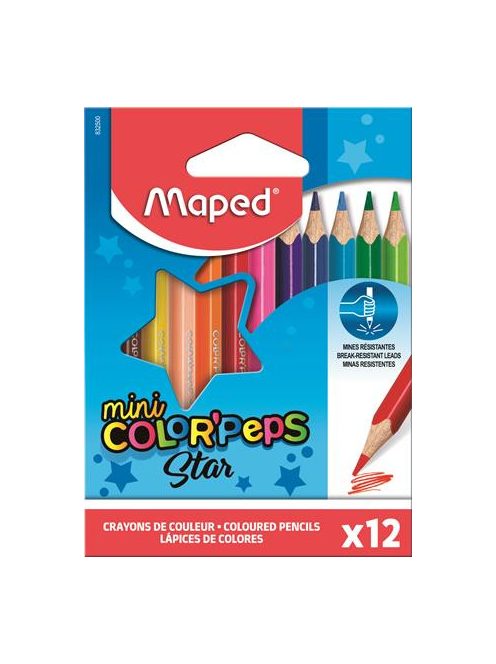 MAPED Színes ceruza készlet, háromszögletű, MAPED "Color'Peps Star Mini", 12 különböző szín