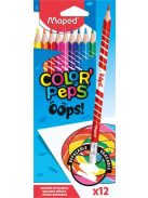MAPED Színes ceruza készlet, háromszögletű, radírozható, MAPED "Color'Peps Oops", 12 különböző szín