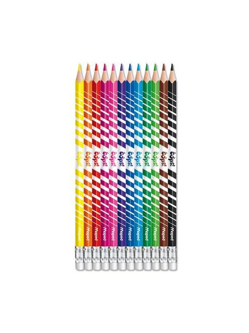 MAPED Színes ceruza készlet, háromszögletű, radírozható, MAPED "Color'Peps Oops", 12 különböző szín