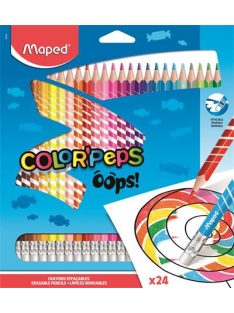   MAPED Színes ceruza készlet, háromszögletű, radírozható, MAPED "Color'Peps Oops", 24 különböző szín