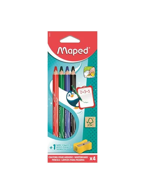 MAPED Táblaceruza készlet, fehértáblához, MAPED, 4 féle szín, hegyezővel