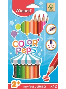   MAPED Színes ceruza készlet, háromszögletű, vastag, MAPED "Jumbo", 12 különböző szín