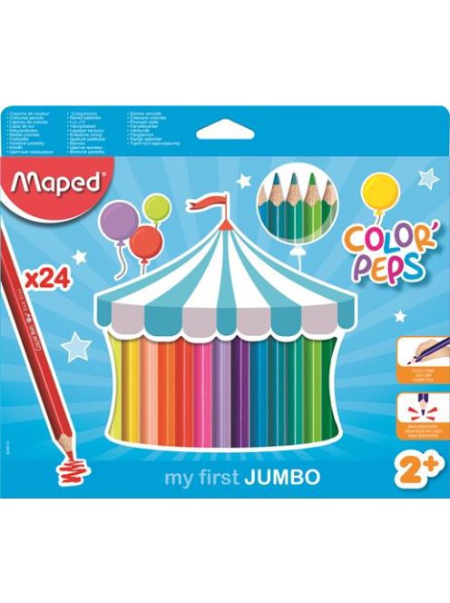 MAPED Színes ceruza készlet, háromszögletű, vastag, MAPED "Jumbo", 24 különböző szín