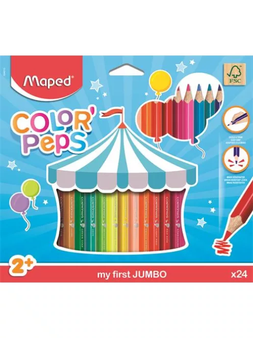 MAPED Színes ceruza készlet, háromszögletű, vastag, MAPED "Jumbo", 24 különböző szín