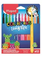 MAPED Filctoll készlet, 3,7 mm, kimosható, MAPED „Color'Peps Long Life 2”, 12 különböző szín