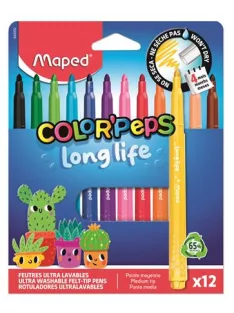   MAPED Filctoll készlet, 3,7 mm, kimosható, MAPED „Color'Peps Long Life 2”, 12 különböző szín